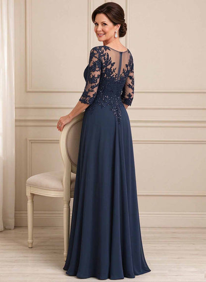Floryme Dark Navy A-line V-Neck Sequins Lace Mother of the Bride Dress