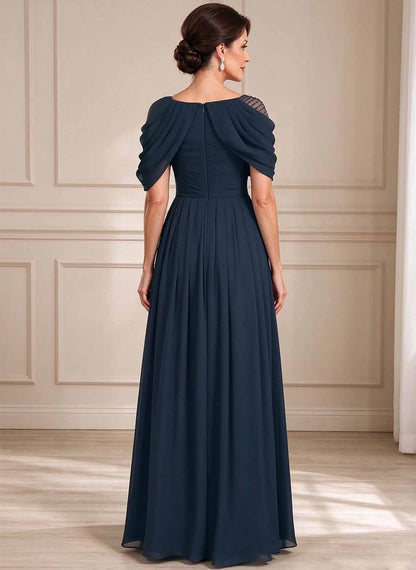 Floryme Dark Navy A-line Ruched Chiffon Mother of the Bride Dress