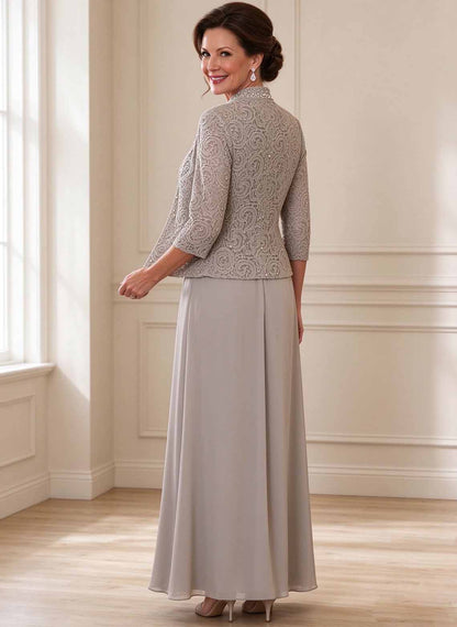 Floryme Taupe A-line Chiffon Lace Mother of the Bride Dress