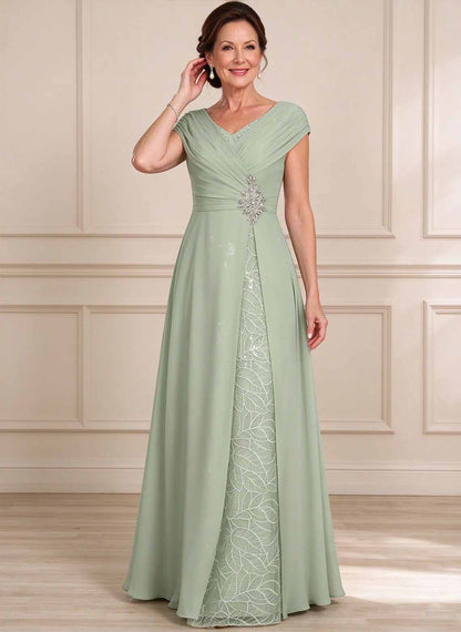 Floryme Celadon A-line V-Neck Sequins Lace Mother of the Bride Dress