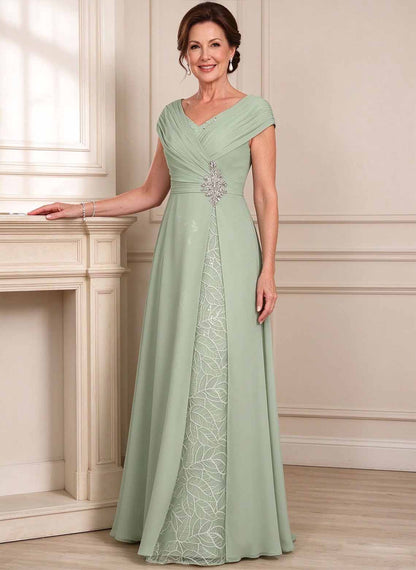 Floryme Celadon A-line V-Neck Sequins Lace Mother of the Bride Dress