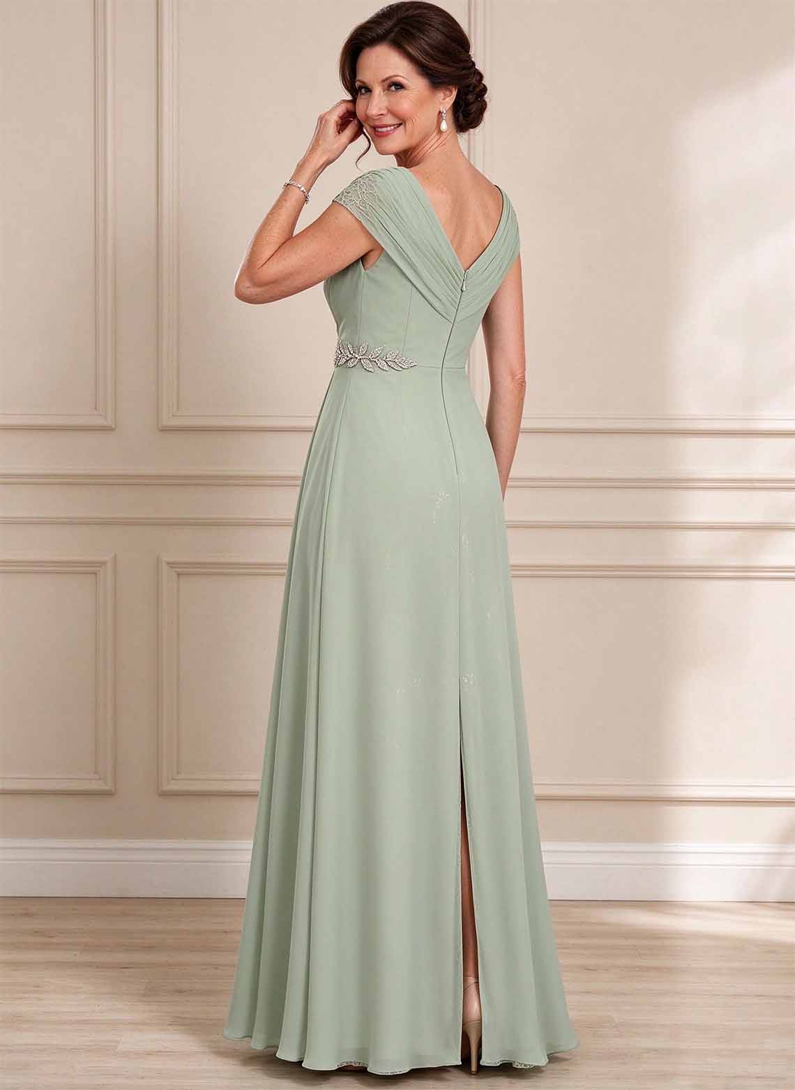 Floryme Celadon A-line V-Neck Sequins Lace Mother of the Bride Dress