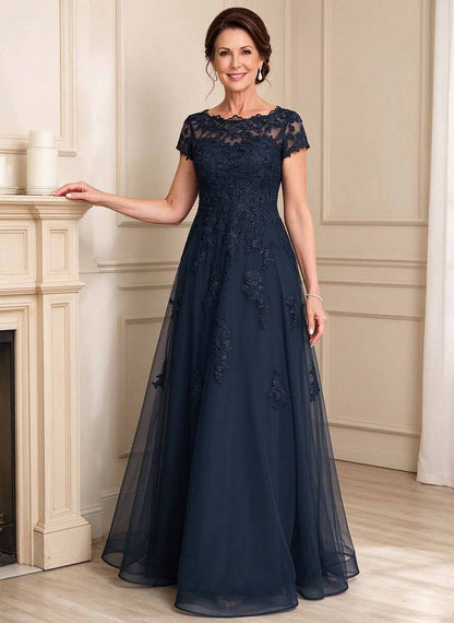 Floryme Dark Navy A-line Tulle Mother of the Bride Dress