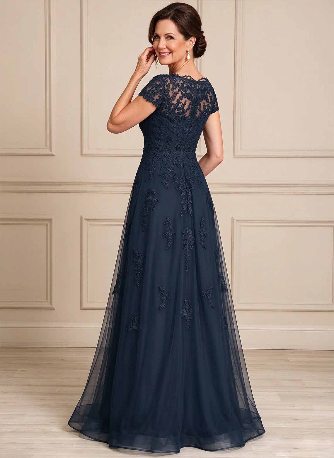 Floryme Dark Navy A-line Tulle Mother of the Bride Dress