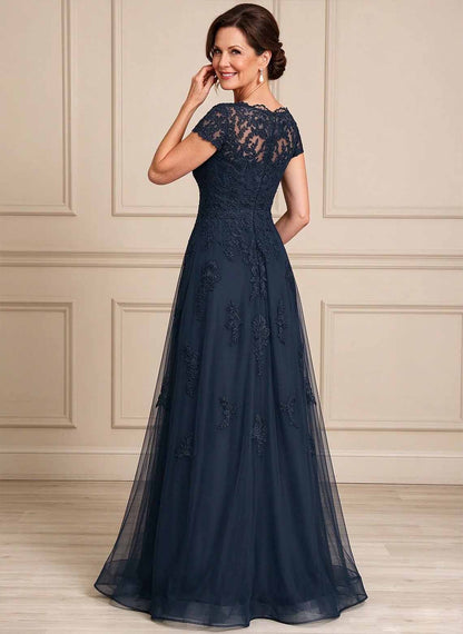 Floryme Dark Navy A-line Tulle Mother of the Bride Dress