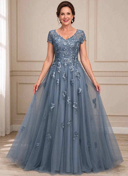 Floryme A-line V-Neck Sequins Tulle Mother of the Bride Dress