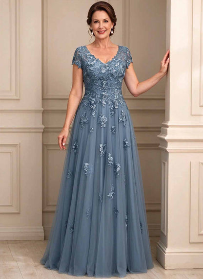 Floryme A-line V-Neck Sequins Tulle Mother of the Bride Dress