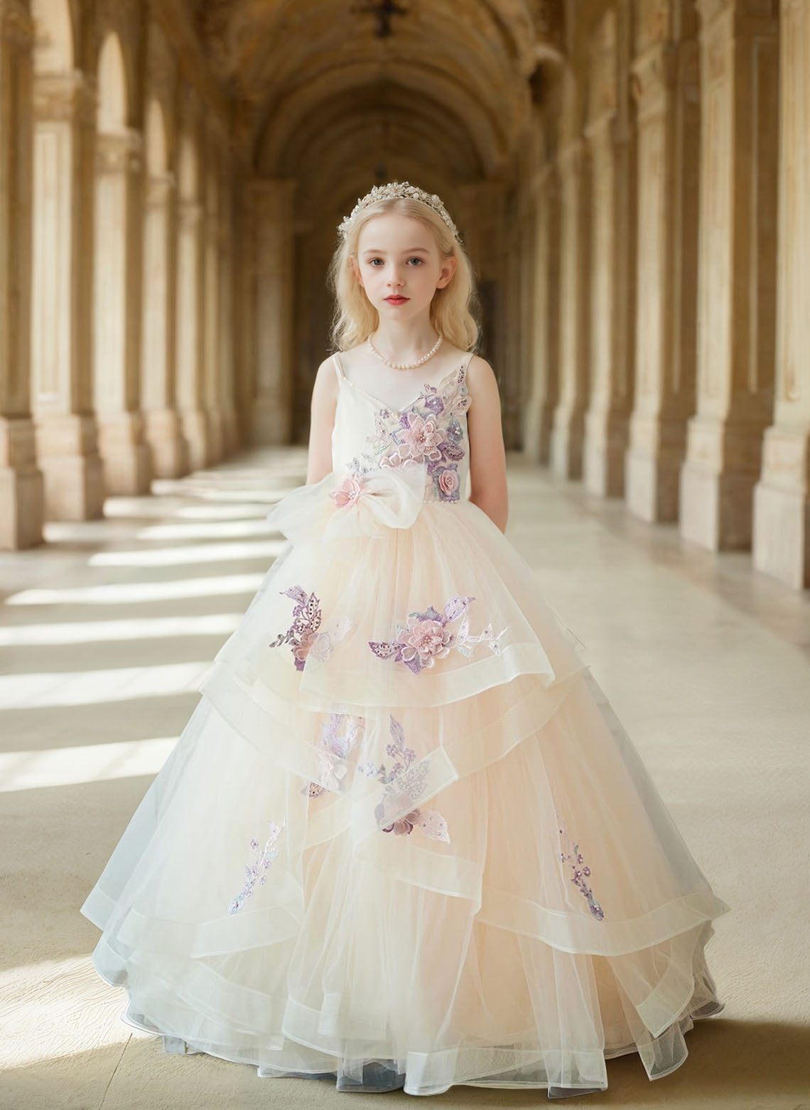 Floryme Ball-Gown/Princess Scoop Satin Tulle Floor-length Flower Girl Dress