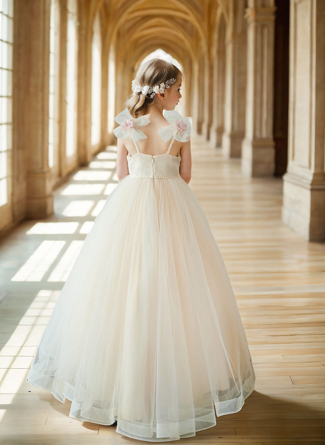 Floryme Ball-Gown/Princess Scoop Satin Tulle Floor-length Flower Girl Dress