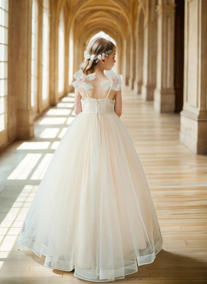 Floryme Ball-Gown/Princess Scoop Satin Tulle Floor-length Flower Girl Dress