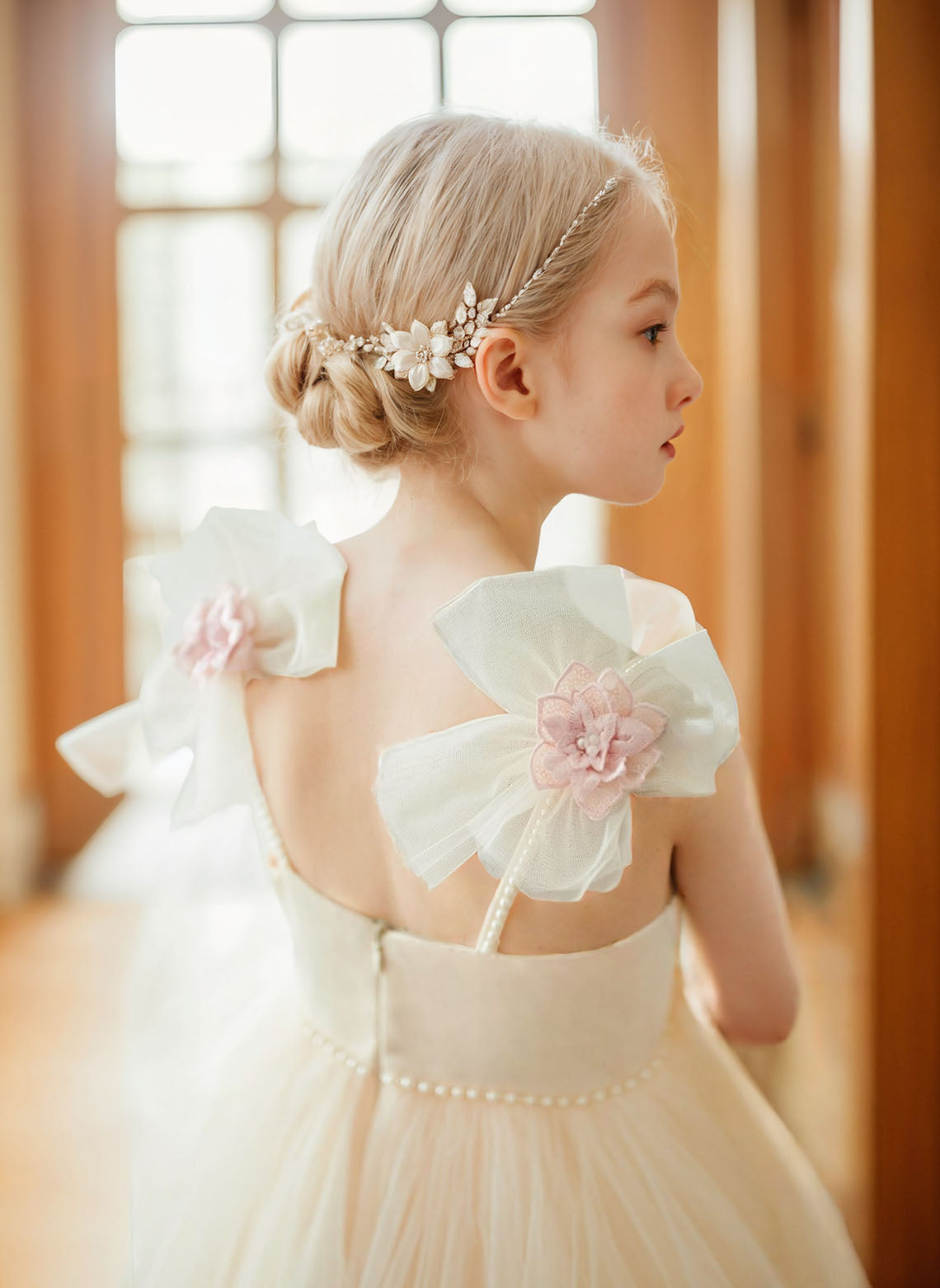Floryme Ball-Gown/Princess Scoop Satin Tulle Floor-length Flower Girl Dress
