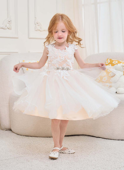 Floryme A-line Lace Tulle Knee-length Flower Girl‘s Dress