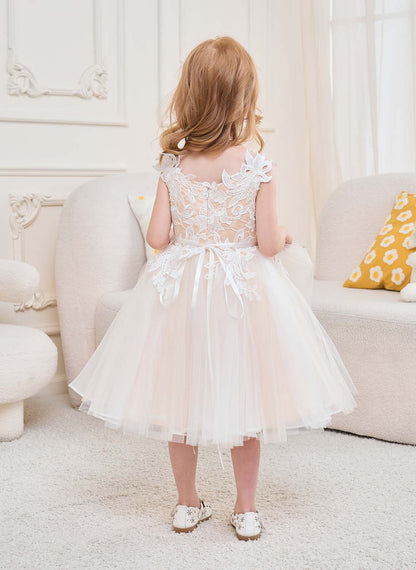 Floryme A-line Lace Tulle Knee-length Flower Girl‘s Dress