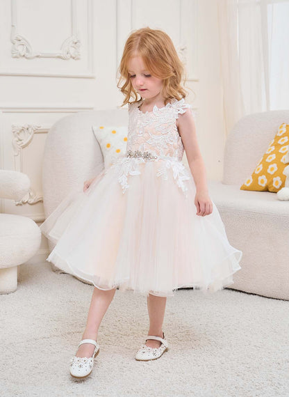 Floryme A-line Lace Tulle Knee-length Flower Girl‘s Dress