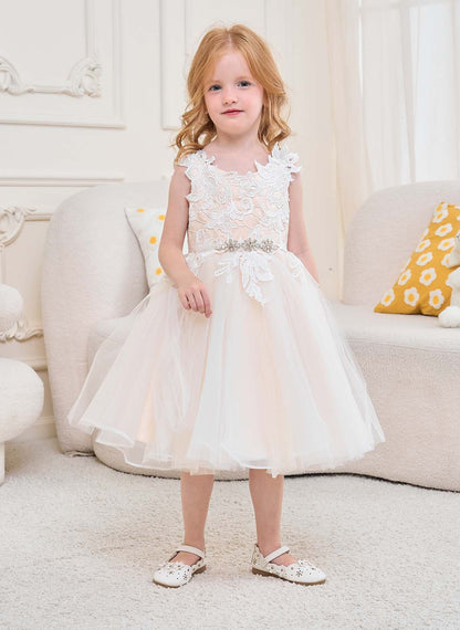 Floryme A-line Lace Tulle Knee-length Flower Girl‘s Dress