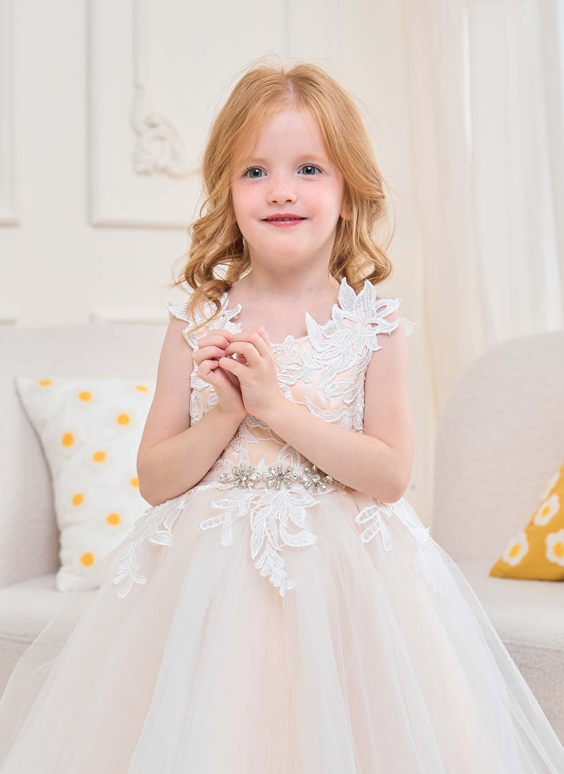 Floryme A-line Lace Tulle Knee-length Flower Girl‘s Dress