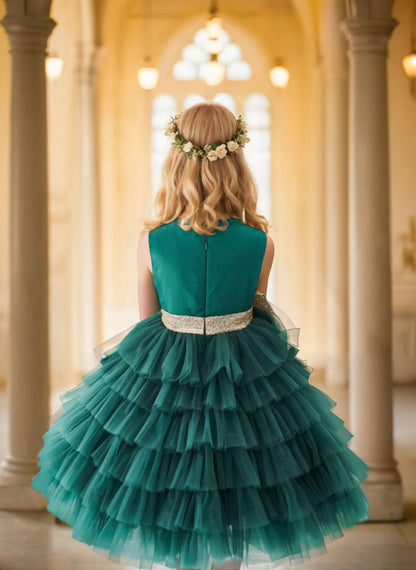 Floryme Ball-Gown/Princess Tulle Knee-length Flower Girl Dress With Gold Bow