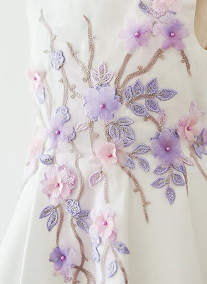 Floryme A-line Square Neck Satin Tea-Length Flower Girl Dress
