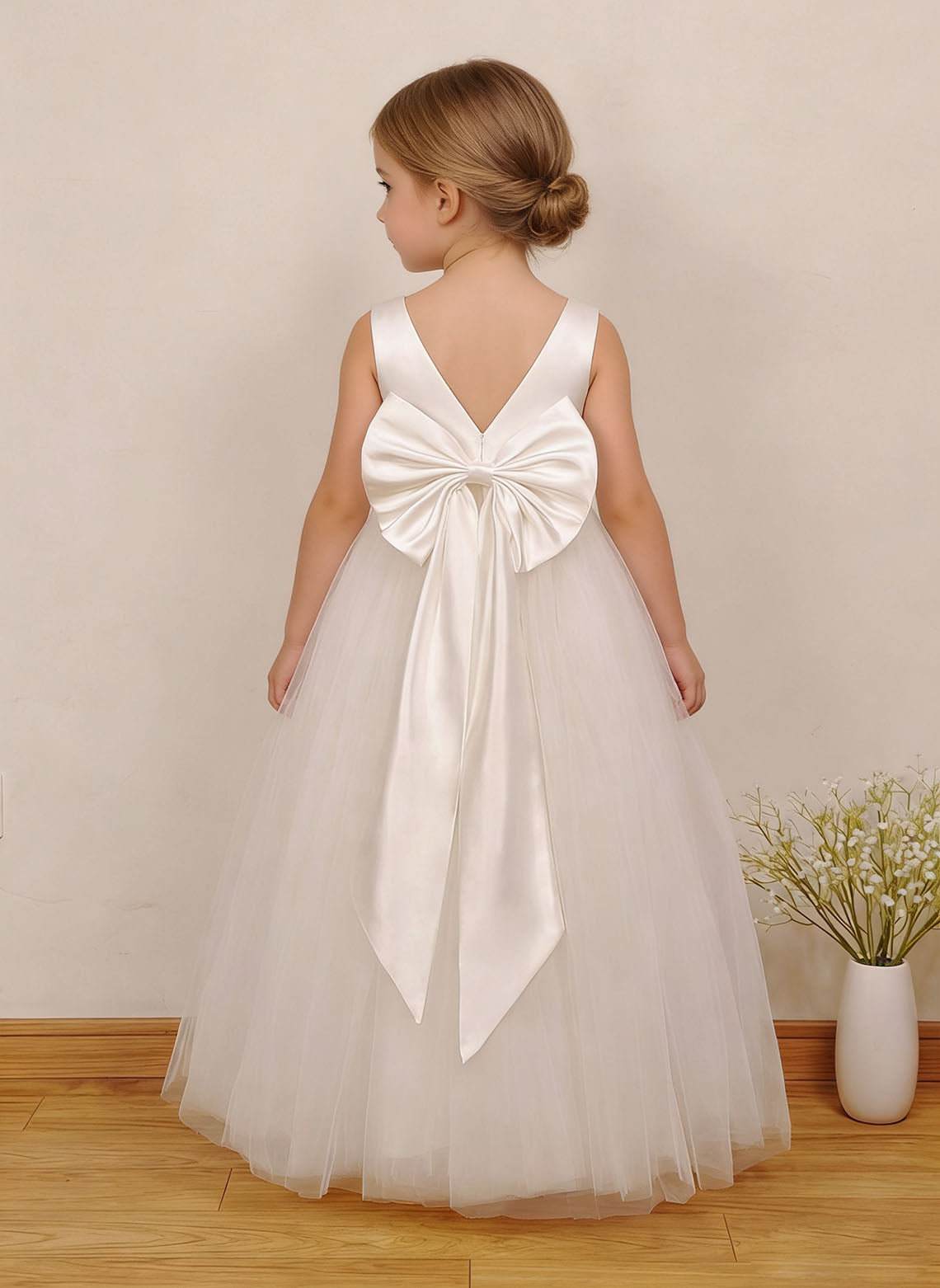 Floryme A-line Tulle/Satin Floor-Length Flower Girl Dress