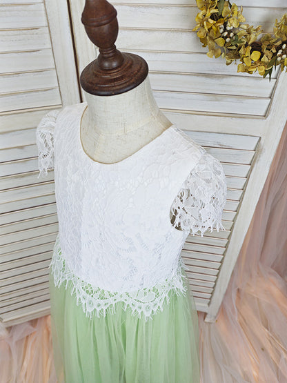 Floryme A-line Lace/Tulle Tea-Length Dress