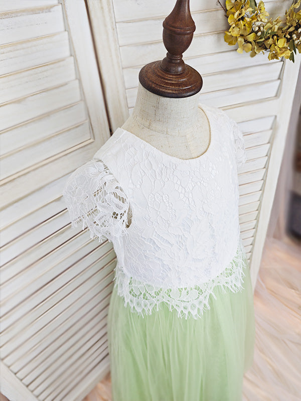 Floryme A-line Lace/Tulle Tea-Length Dress