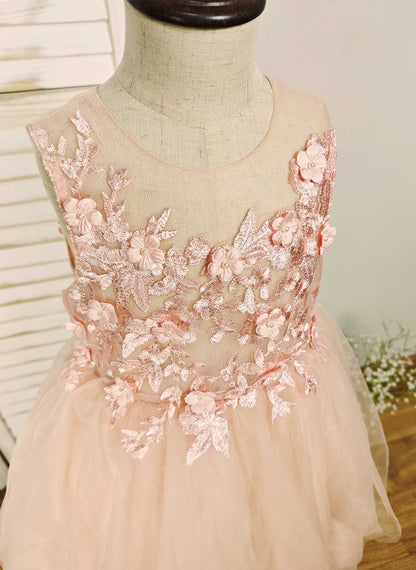 Floryme A-line Tulle Knee-Length Flower Girl Dress with Appliques Lace