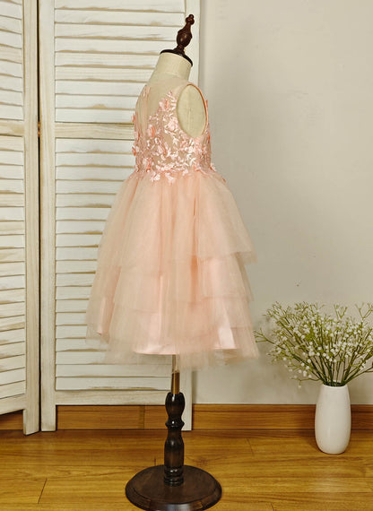 Floryme A-line Tulle Knee-Length Flower Girl Dress with Appliques Lace