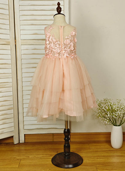 Floryme A-line Tulle Knee-Length Flower Girl Dress with Appliques Lace