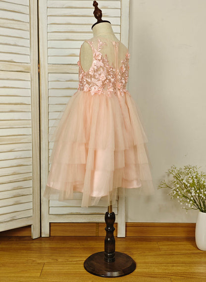 Floryme A-line Tulle Knee-Length Flower Girl Dress with Appliques Lace