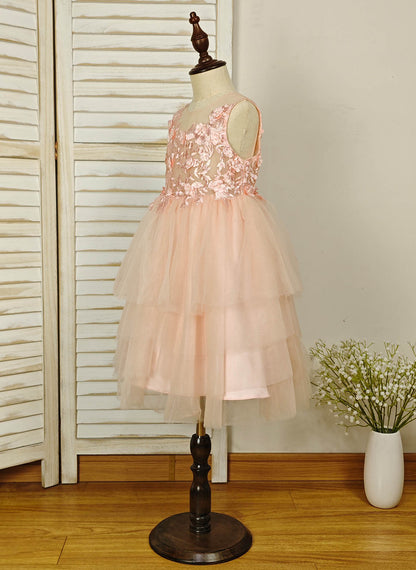 Floryme A-line Tulle Knee-Length Flower Girl Dress with Appliques Lace