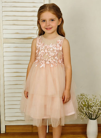 Floryme A-line Tulle Knee-Length Flower Girl Dress with Appliques Lace