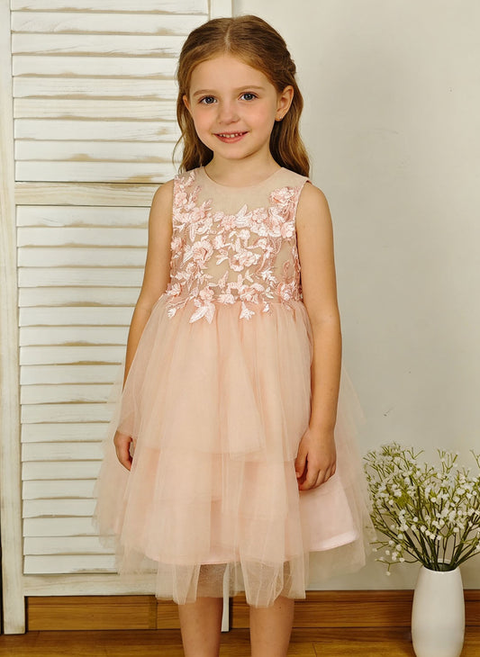 Floryme A-line Tulle Knee-Length Flower Girl Dress with Appliques Lace