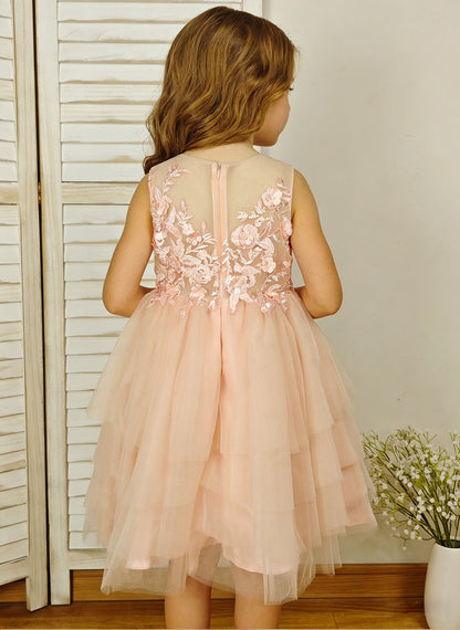 Floryme A-line Tulle Knee-Length Flower Girl Dress with Appliques Lace