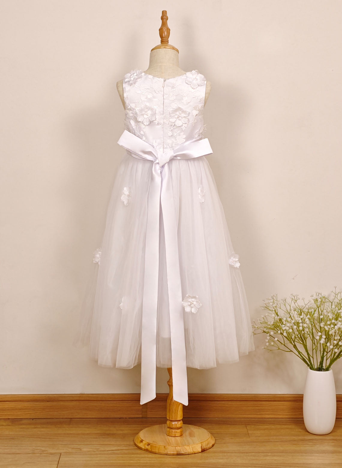 Floryme A-line Satin/Tulle Floor-Length Flower Girl Dress