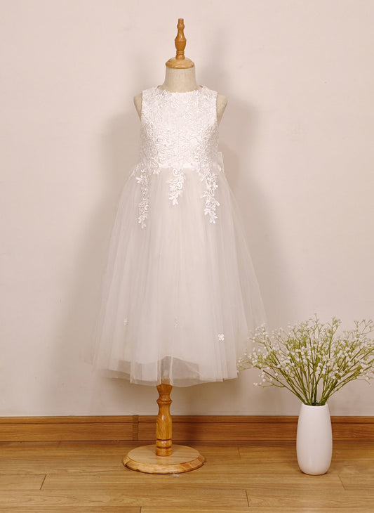 Floryme A-line Lace/Tulle Tea-Length Flower Girl's Dress