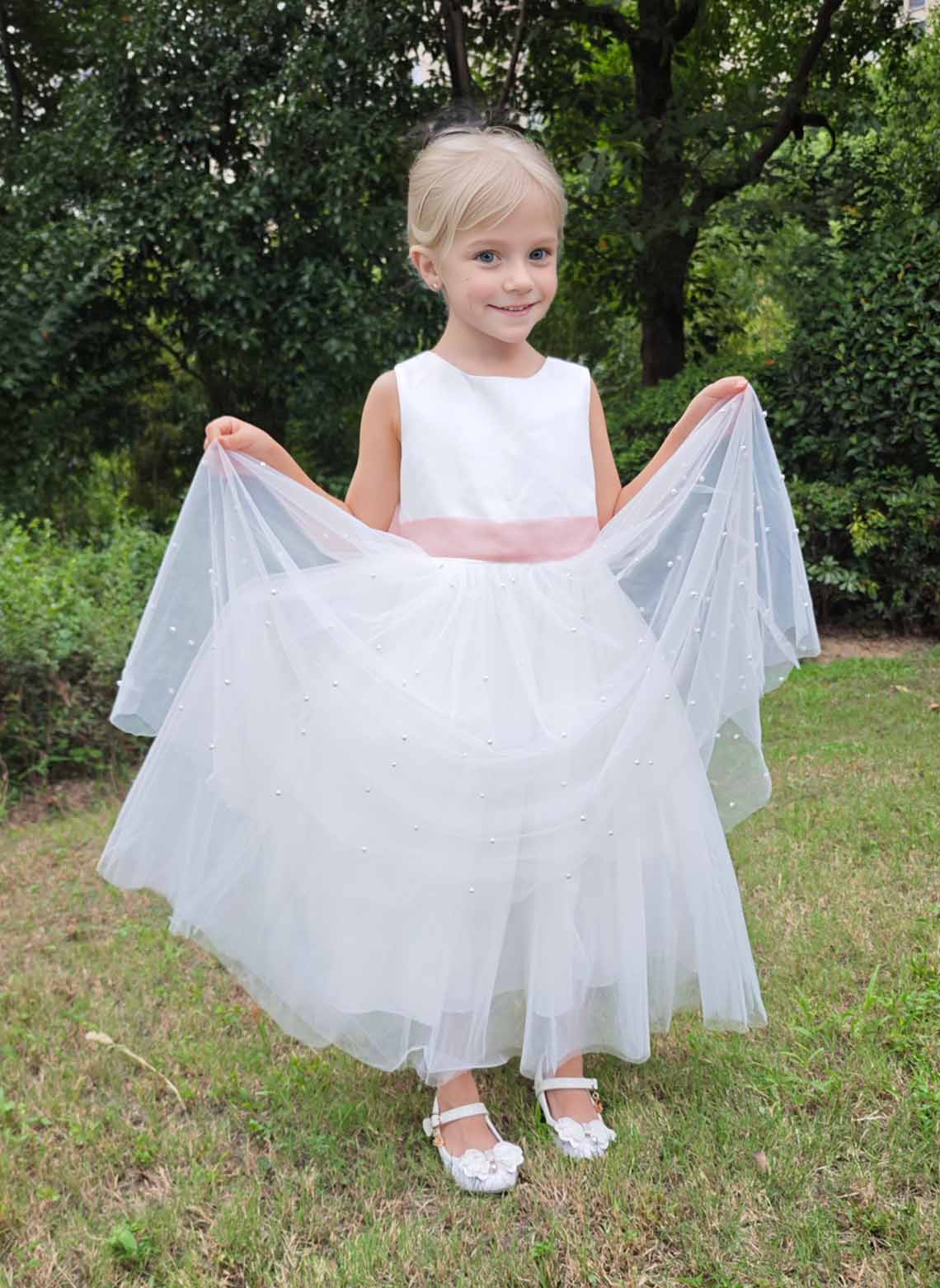 Floryme A-line Tulle Tea-Length Flower Girl Dress