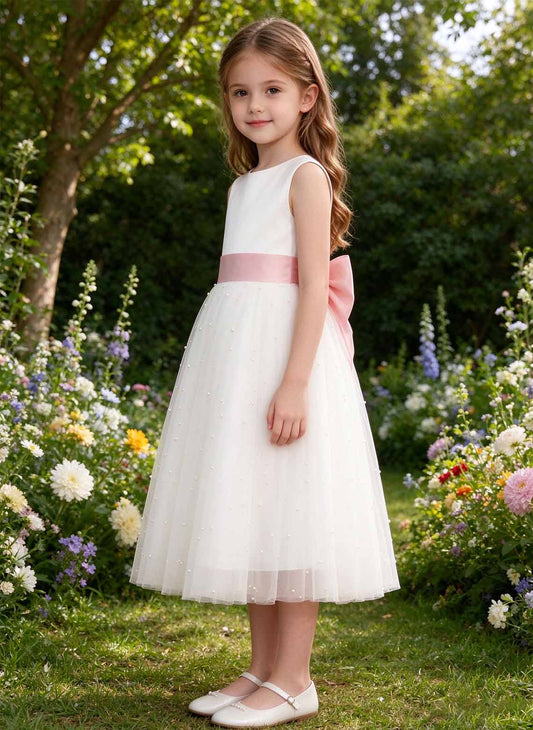 Floryme A-line Tulle Tea-Length Flower Girl Dress