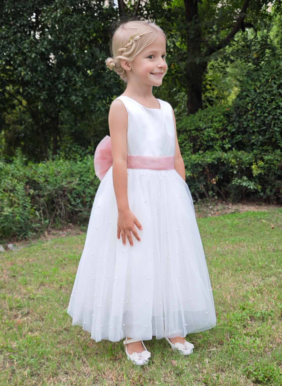 Floryme A-line Tulle Tea-Length Flower Girl Dress