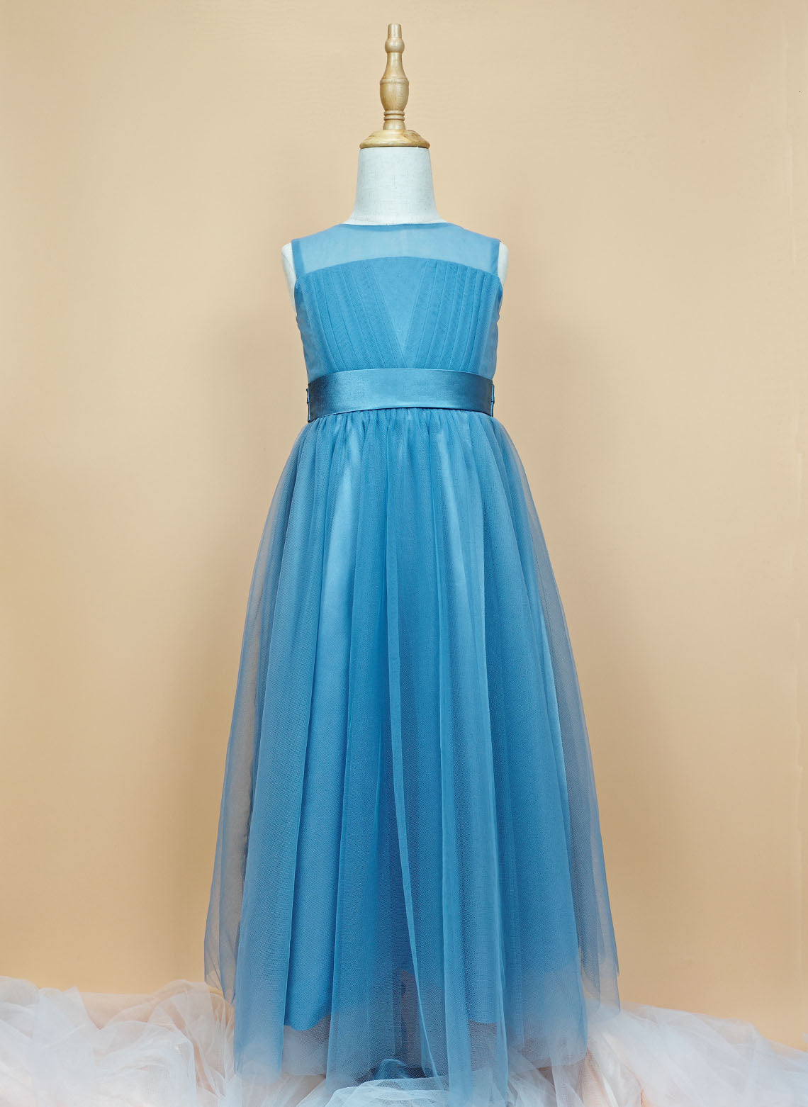 Floryme A-Line/Princess Scoop Floor-Length Tulle Dress With Ruffle Bow