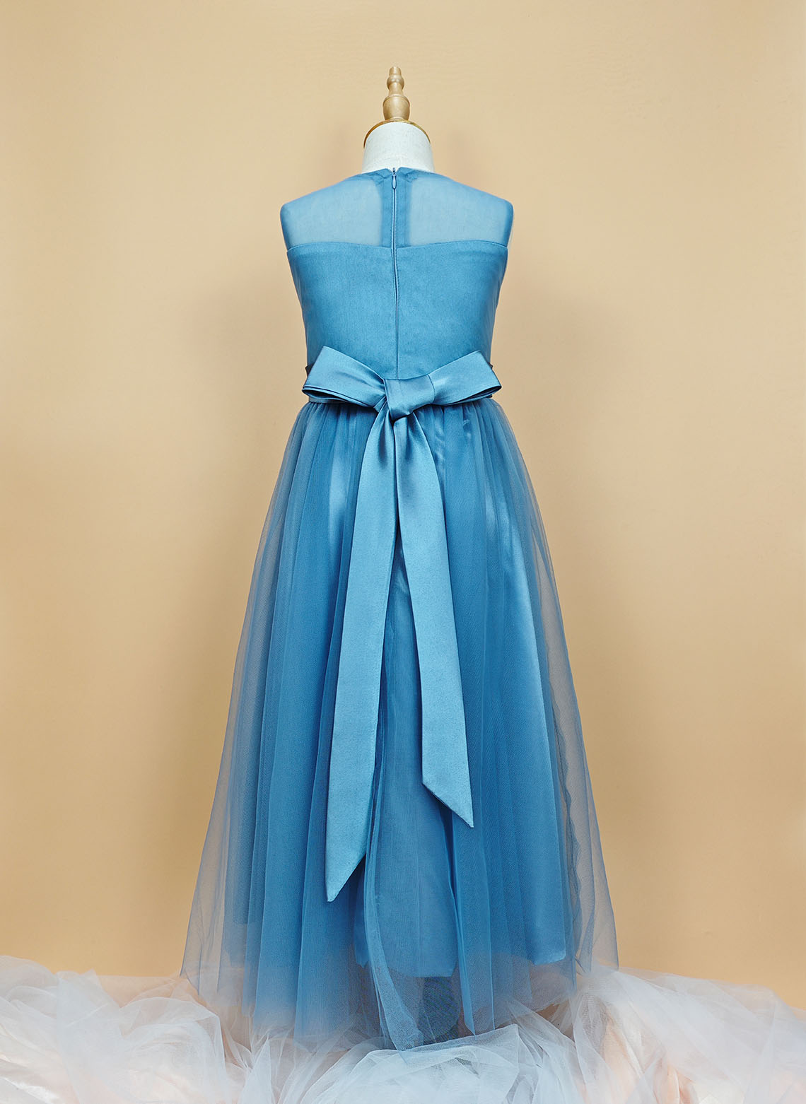 Floryme A-Line/Princess Scoop Floor-Length Tulle Dress With Ruffle Bow