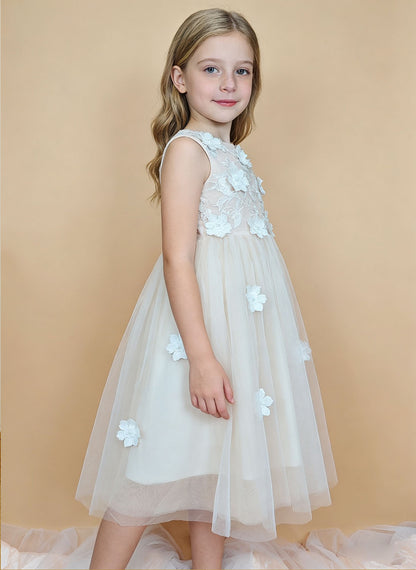 Floryme A-line Tulle Tea-Length Flower Girl Dress