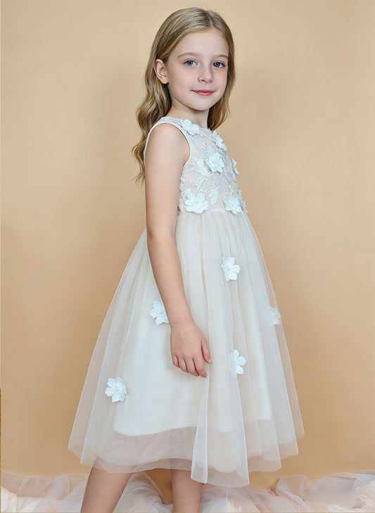 Floryme A-line Tulle Tea-Length Flower Girl Dress