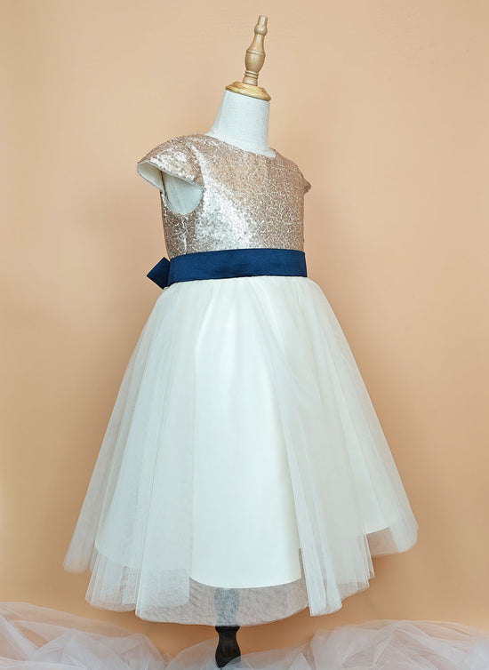 Floryme A-line V-neck Satin Tulle Floor-Length Flower Girl Dress With Sash/Bow