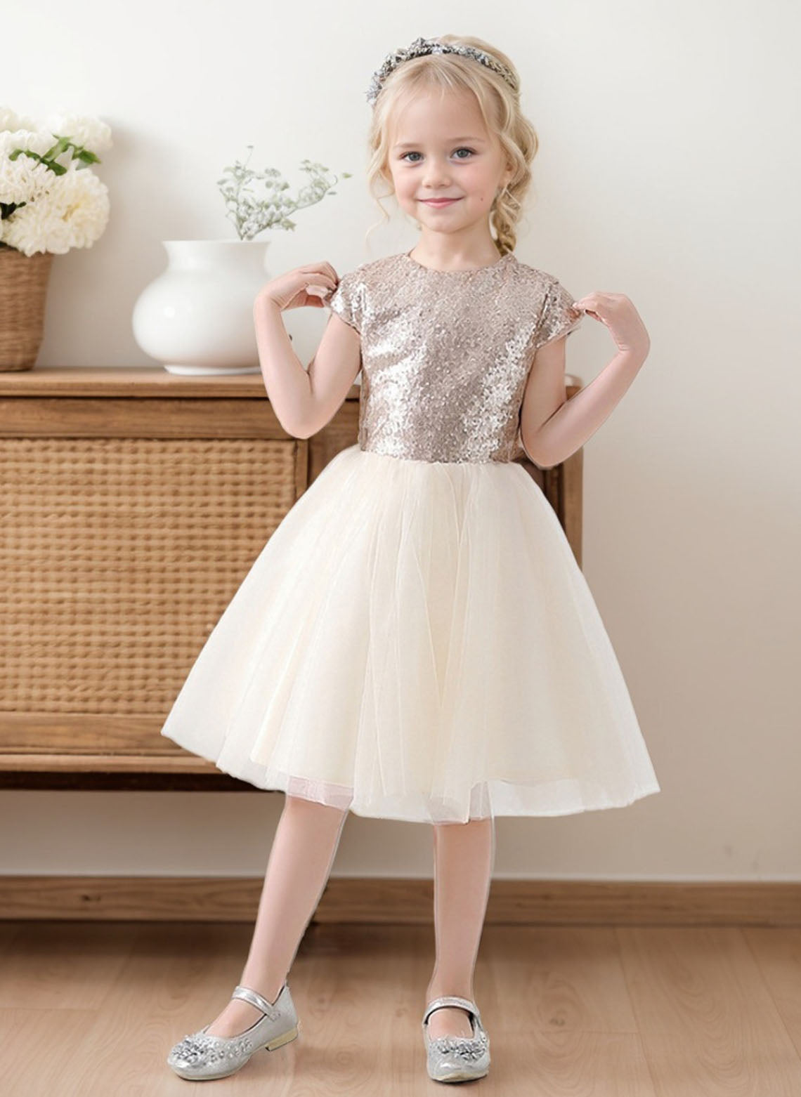 Floryme A-line Knee-Length Tulle/Sequin Dress