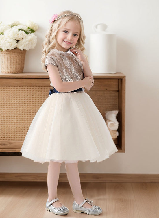 Floryme A-line Scoop Satin Knee-Length Flower Girl Dress With Bow