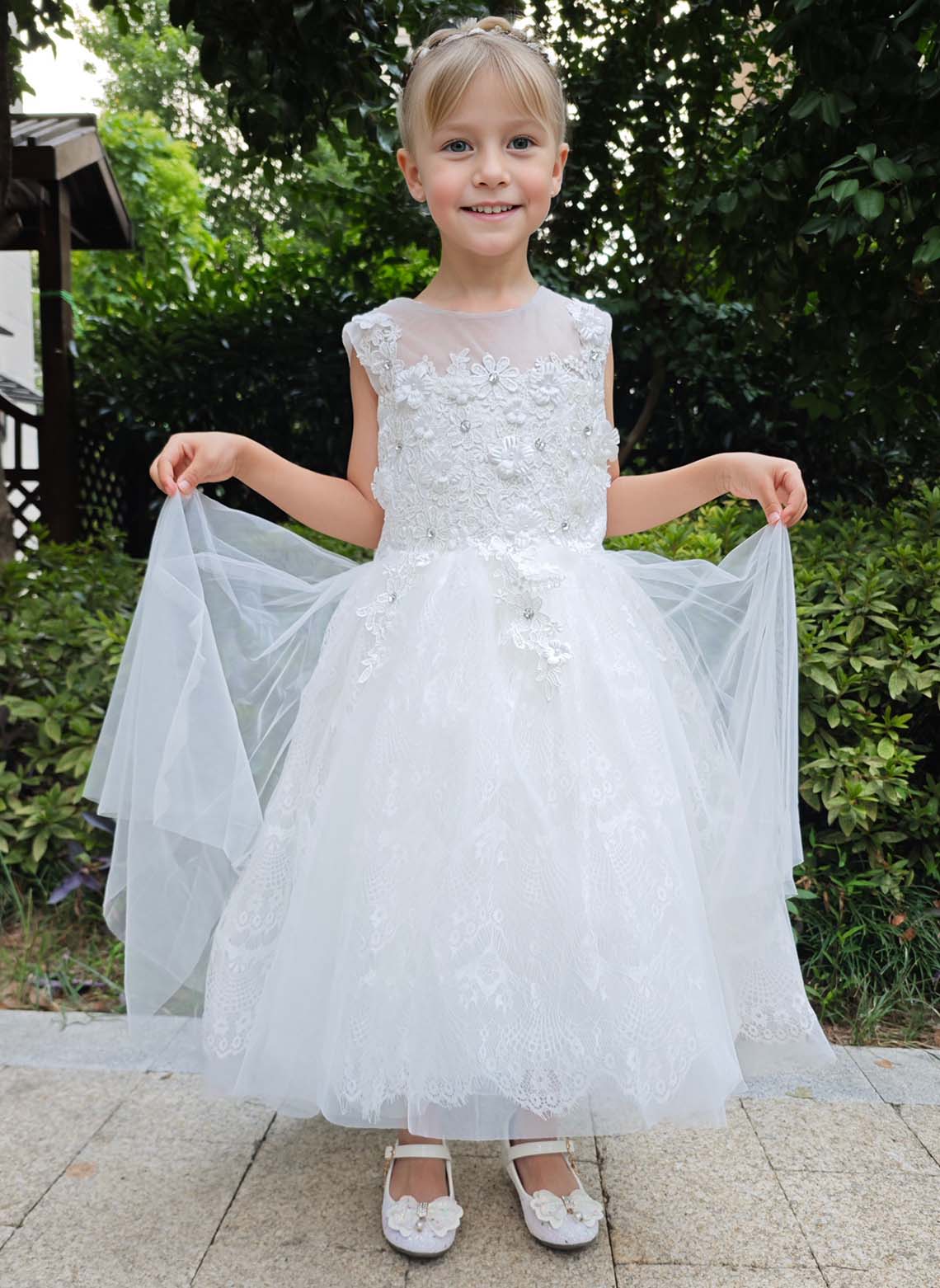 Floryme A-line Tulle/Lace Knee-Length Flower Girl Dress