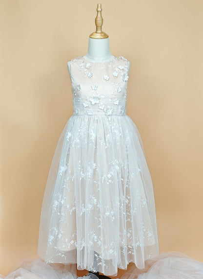 Floryme A-line Scoop Tea-Length Lace Tulle Flower Girl Dress