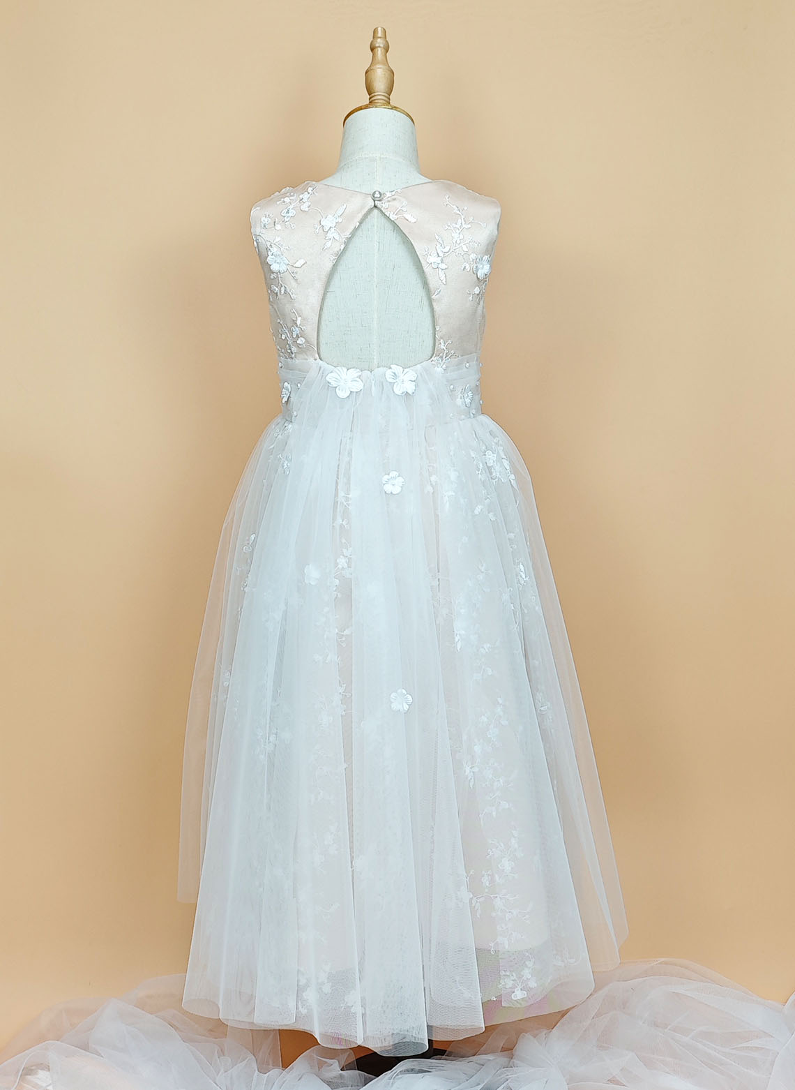 Floryme A-line Scoop Tea-Length Lace Tulle Flower Girl Dress