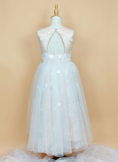 Floryme A-line Scoop Tea-Length Lace Tulle Flower Girl Dress