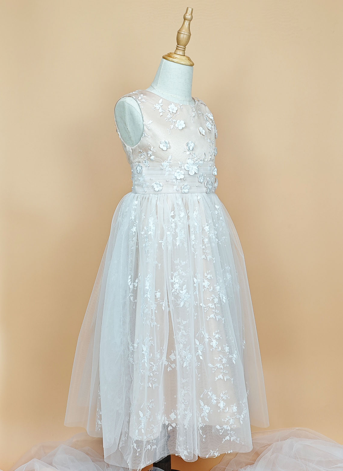 Floryme A-line Scoop Tea-Length Lace Tulle Flower Girl Dress